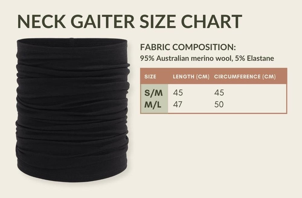Neck gaiter size chart