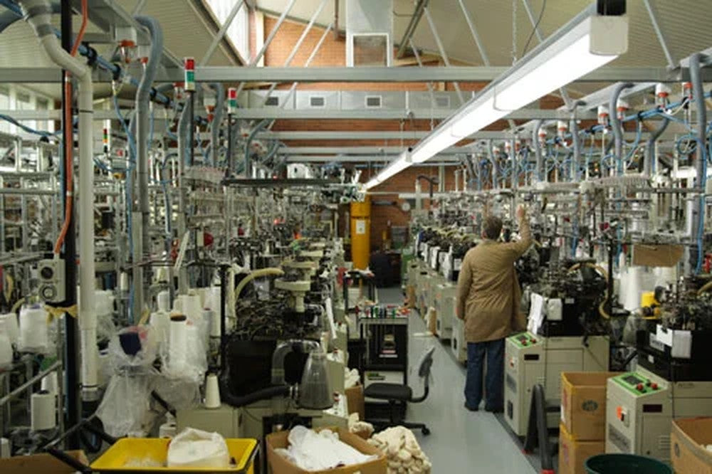 Sock knitting machines on the Humphrey Law factory floor in Heathmont, Melbourne