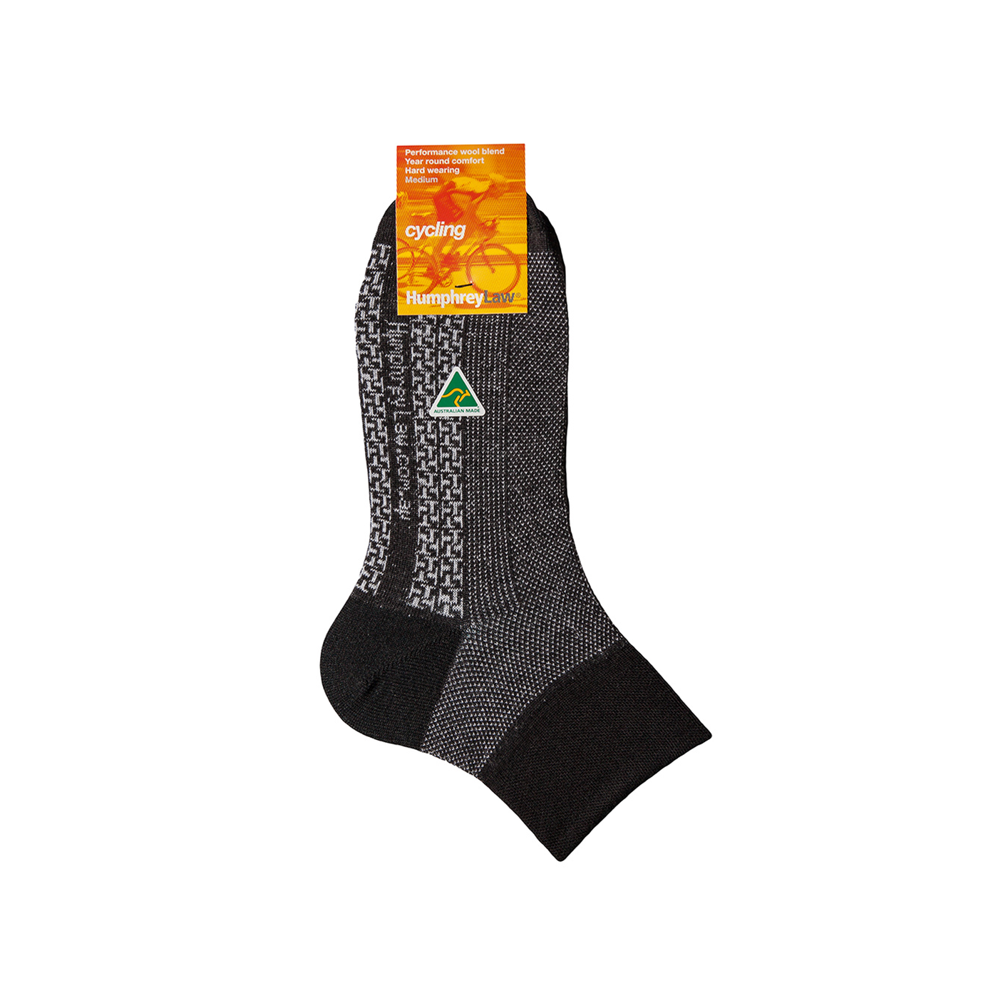 Packaging shot of Humphrey Law 27B low cut ankle merino wool hiking sock in black colour