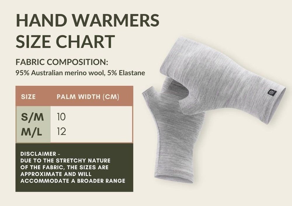 Hand warmers size chart