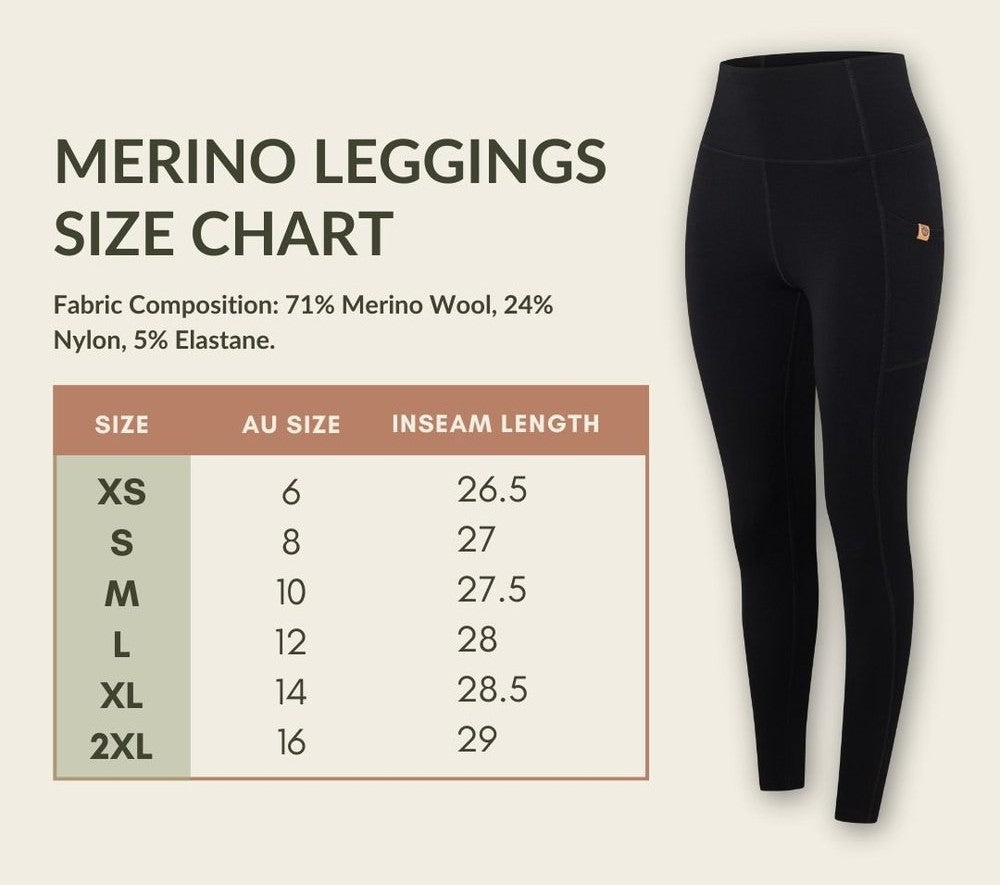 Merino leggings size chart