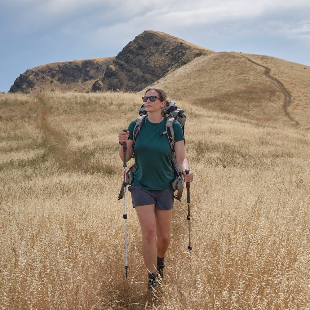 Hiker in an Ottie tee among tree ferns